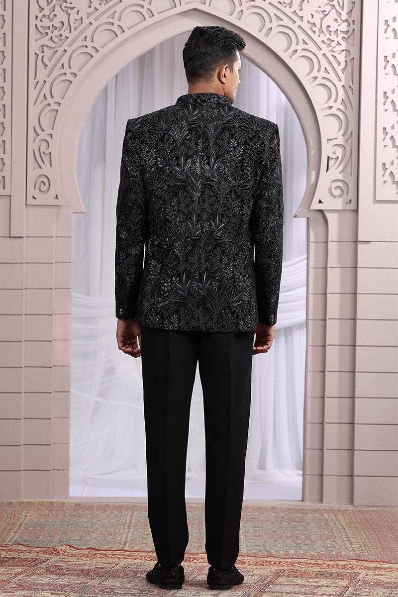 Indian Festive Imported Plain Fabric Jacket – Elegant Black PR