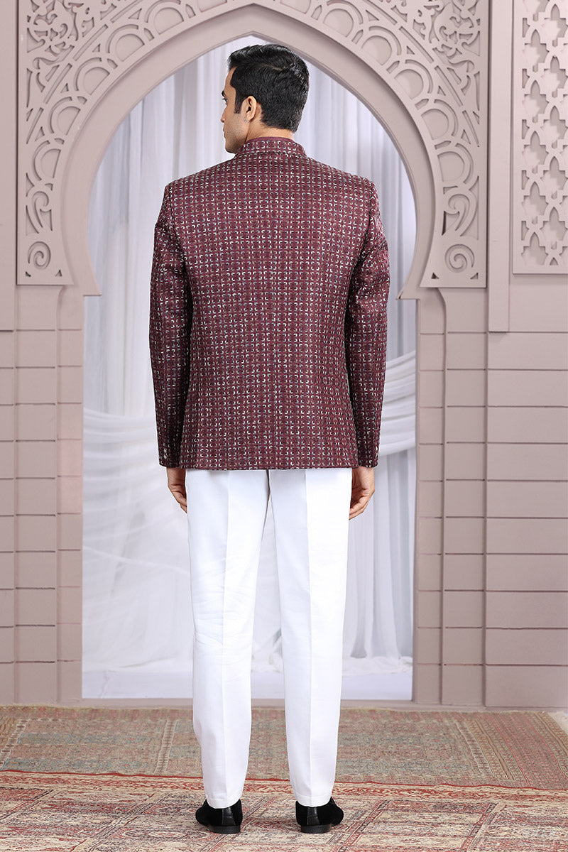 Indian Festive Imported Plain Fabric Jacket – Elegant Wine PR