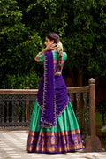 Regal Green & Purple Kanjivaram Silk Lehenga with Embroidered Dupatta PR