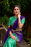 Regal Green & Purple Kanjivaram Silk Lehenga with Embroidered Dupatta PR