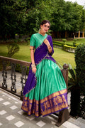 Regal Green & Purple Kanjivaram Silk Lehenga with Embroidered Dupatta PR