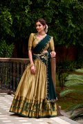 Beige Poly Cotton Lehenga with Green Embroidered Dupatta PR