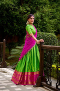 Zari Work Green Lehenga with Embroidered Pink Dupatta PR