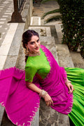 Zari Work Green Lehenga with Embroidered Pink Dupatta PR
