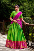 Zari Work Green Lehenga with Embroidered Pink Dupatta PR