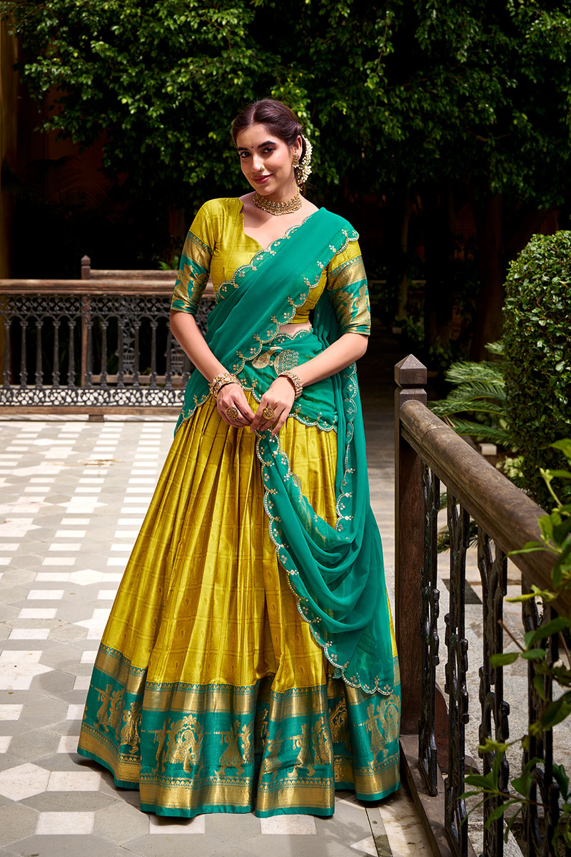 Wedding & Festival Mustard Lehenga Set with Embroidered Dupatta PR