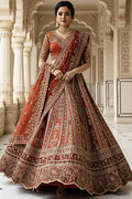 Royal Orange Embroidered Bridal Lehenga Set for Wedding PR