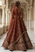 Royal Orange Embroidered Bridal Lehenga Set for Wedding PR