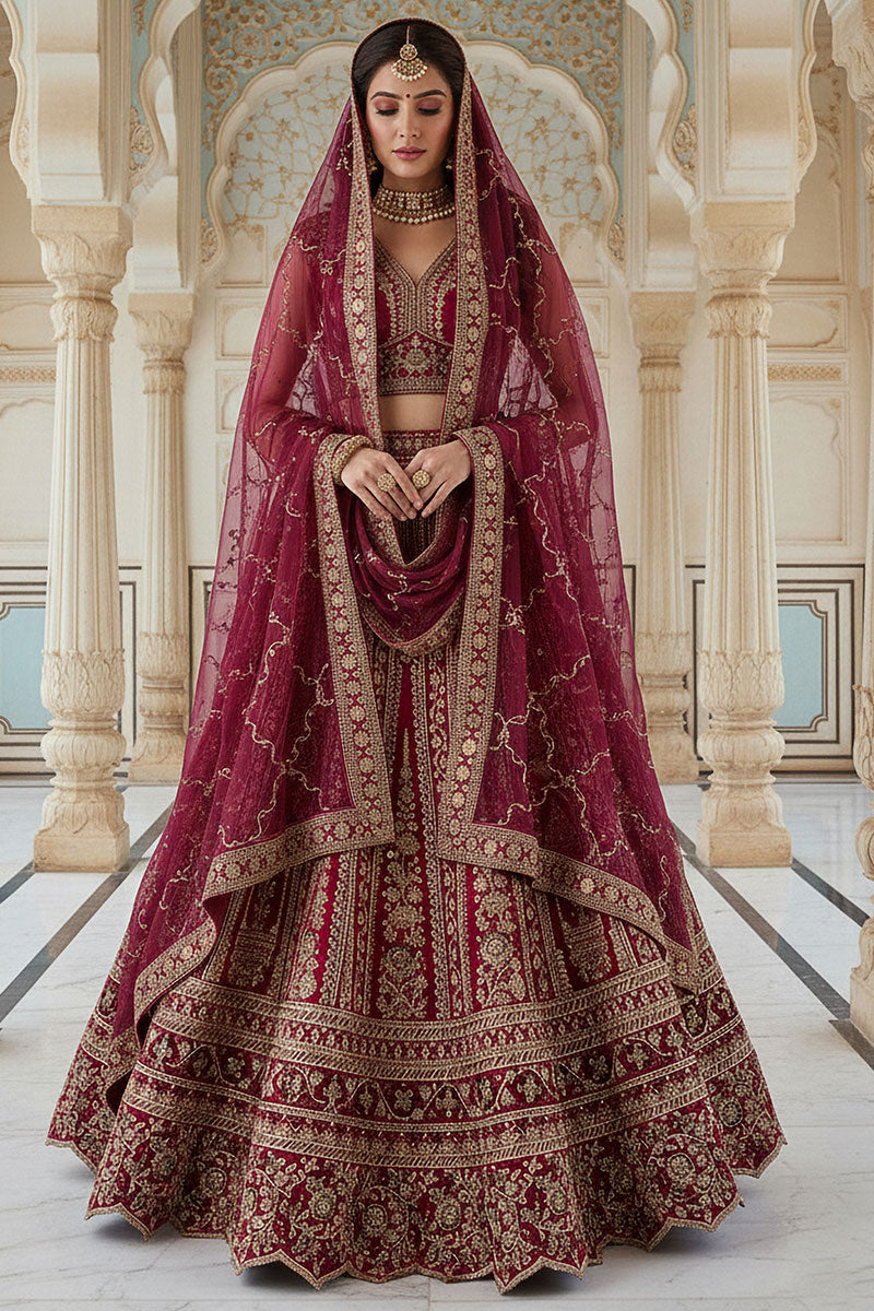 Premium Pink Silk Embroidered Lehenga Choli Set for Women PR