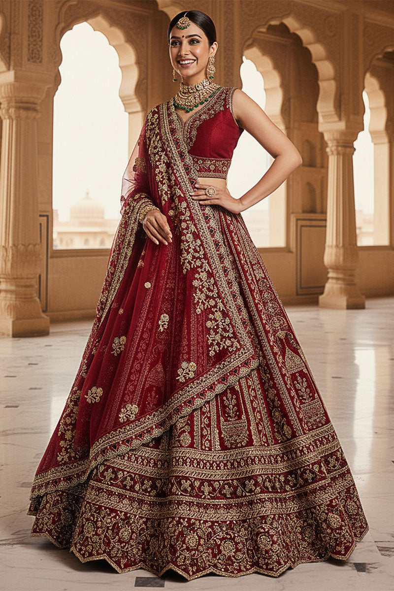 Graceful Red Silk Lehenga Set – Perfect for Weddings & Festivals PR