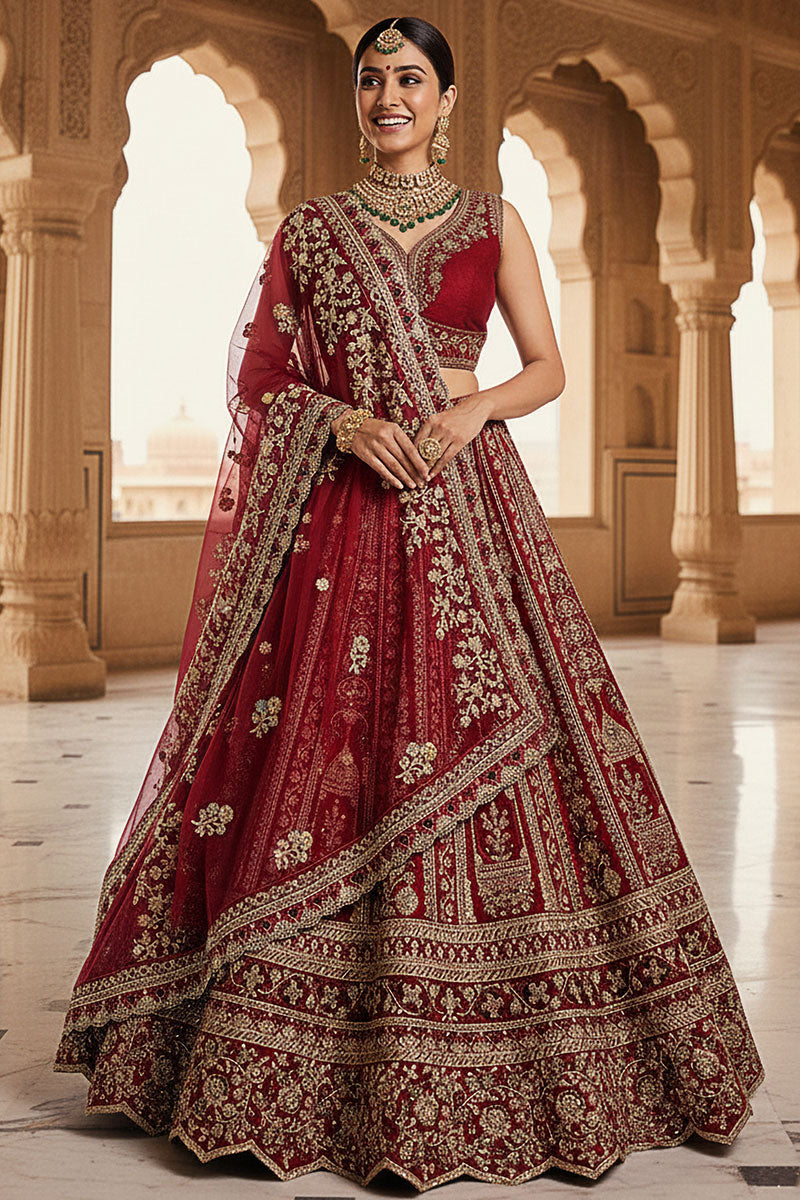 Graceful Red Silk Lehenga Set – Perfect for Weddings & Festivals PR