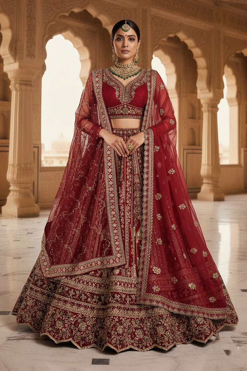 Graceful Red Silk Lehenga Set – Perfect for Weddings & Festivals PR