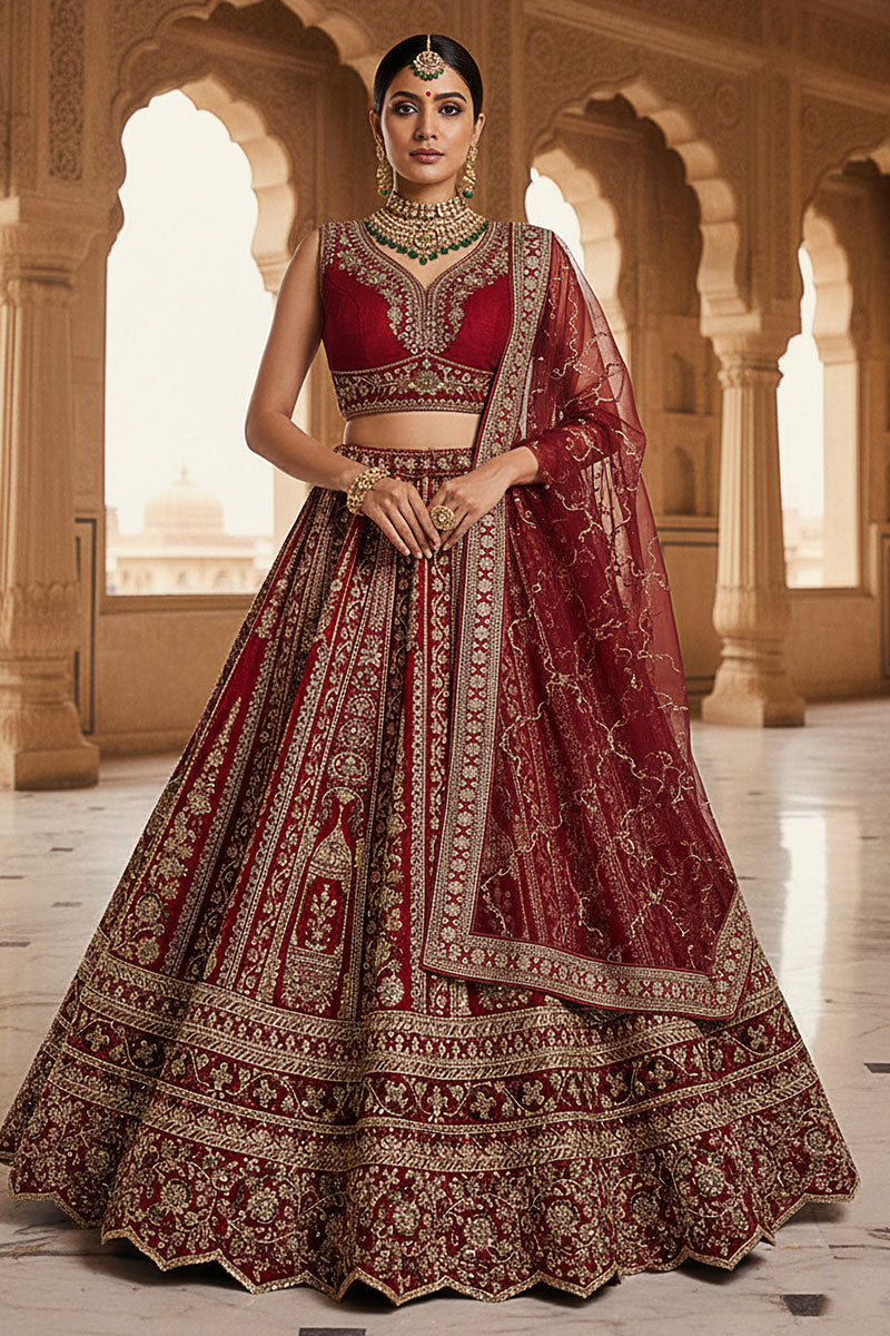 Graceful Red Silk Lehenga Set – Perfect for Weddings & Festivals PR