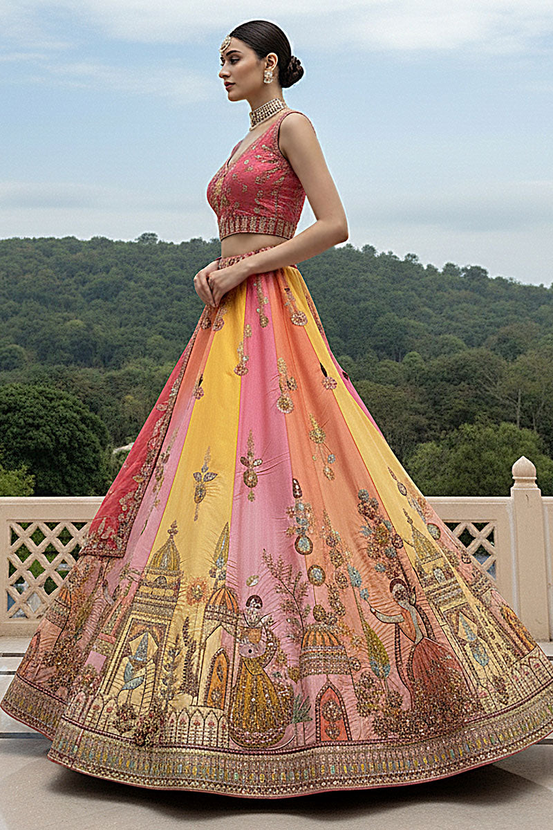 Multi Colour Silk Lehenga Choli with Soft Silk Dupatta – Fancy Work Design PR