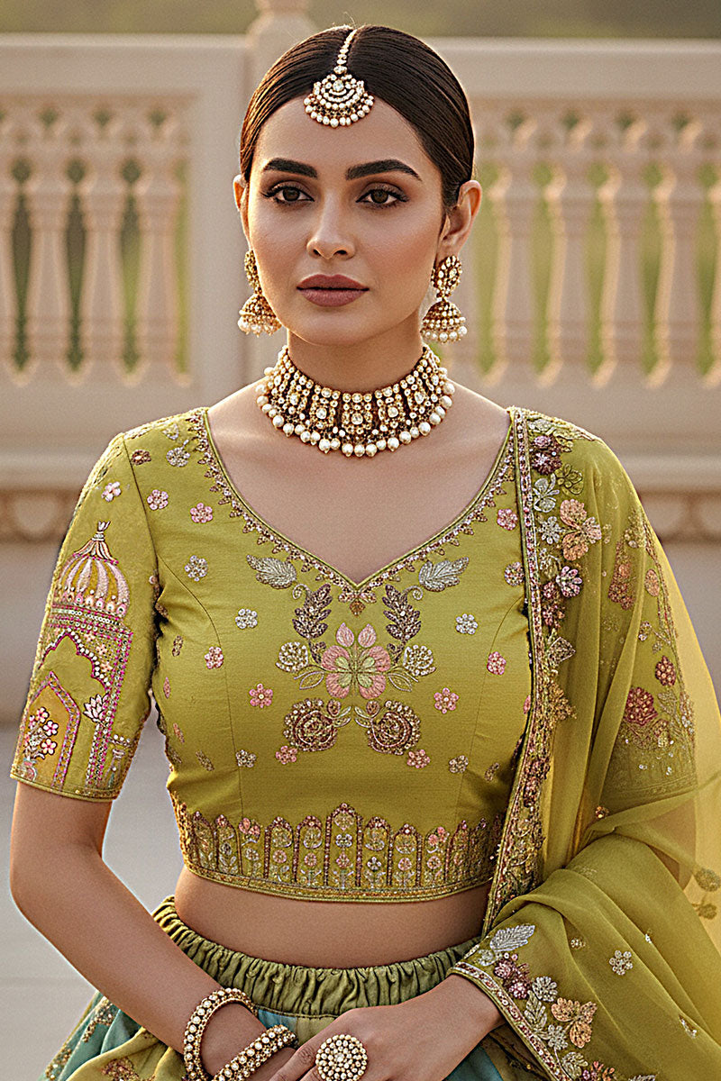 Designer Green Silk Bridal Lehenga Choli with Dupatta PR