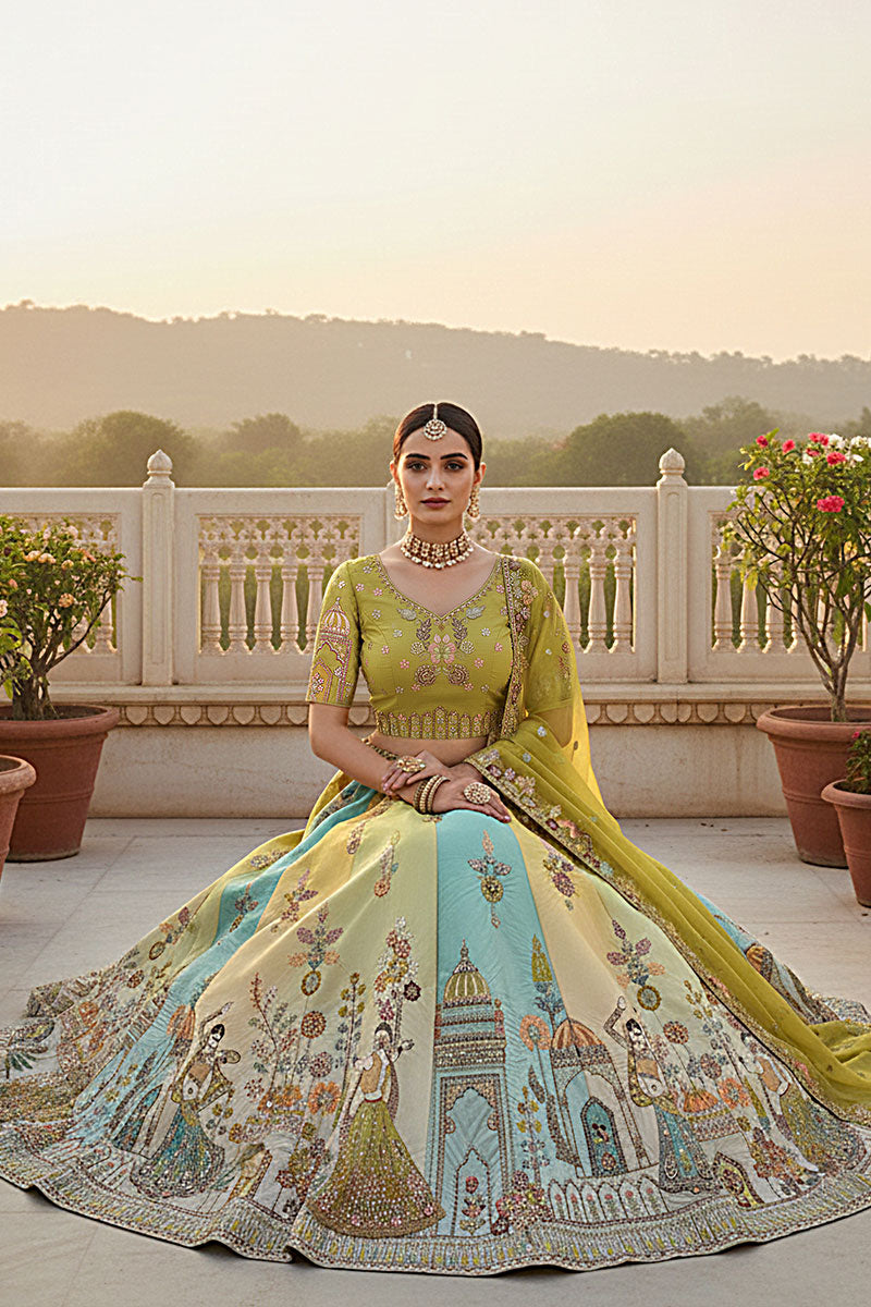 Designer Green Silk Bridal Lehenga Choli with Dupatta PR