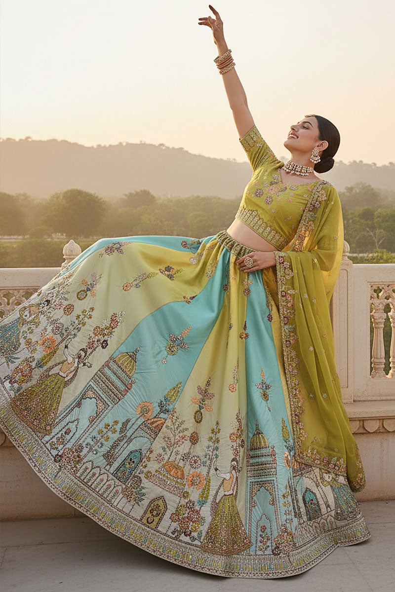 Designer Green Silk Bridal Lehenga Choli with Dupatta PR