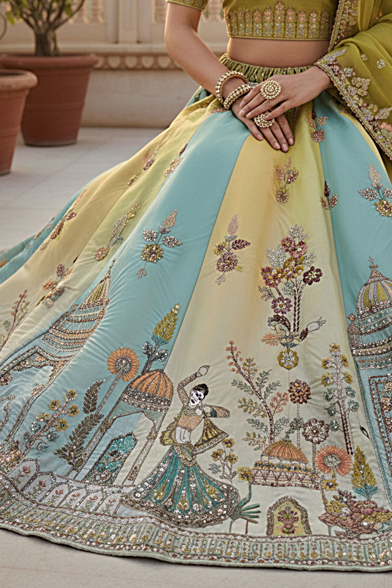 Designer Green Silk Bridal Lehenga Choli with Dupatta PR