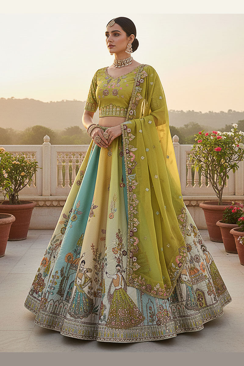 Designer Green Silk Bridal Lehenga Choli with Dupatta PR