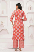 Peach Floral Printed Cotton Kurta Set with Print Dupatta KSF