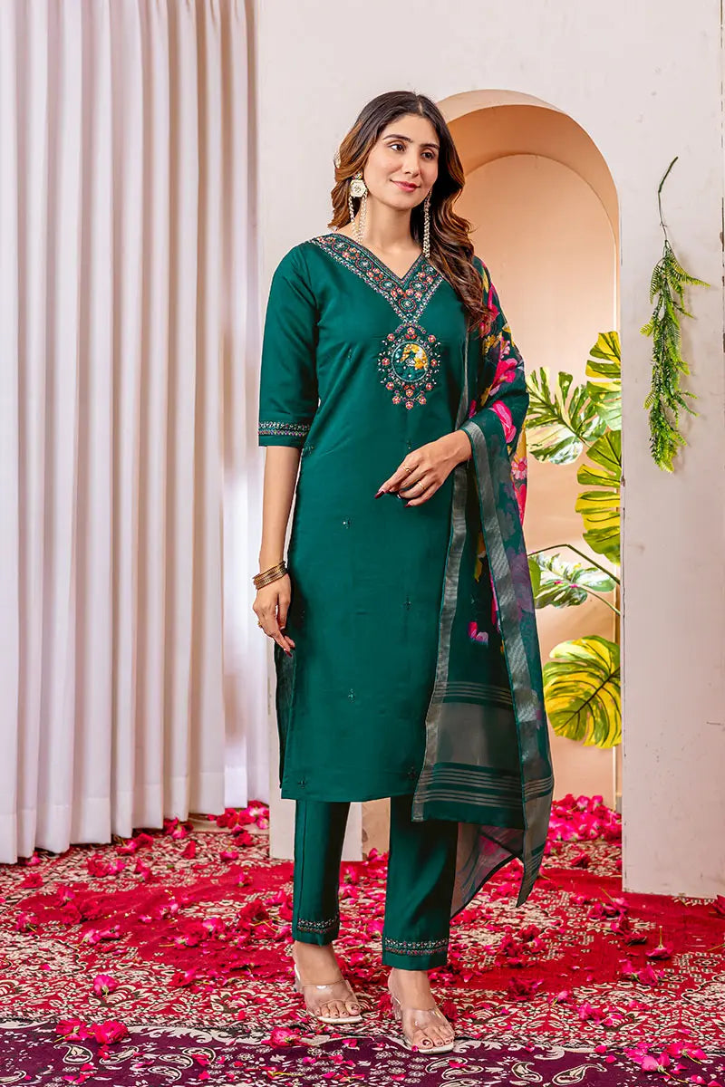 Peach Floral Printed Cotton Kurta Set with Print Dupatta RTI