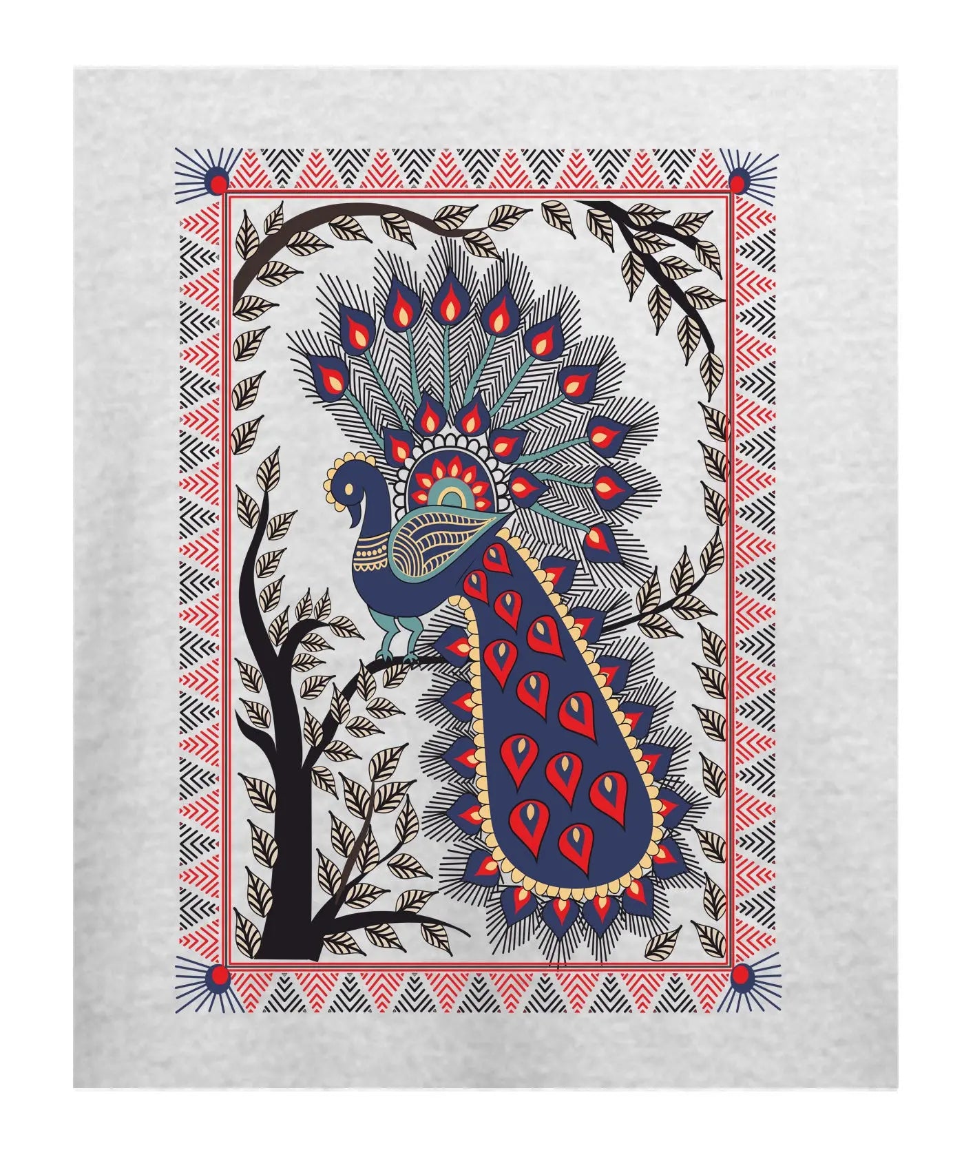 Peacock Art - Women’s T-Shirt – Premium Round Neck - White Melange - 100% Cotton Offbeat