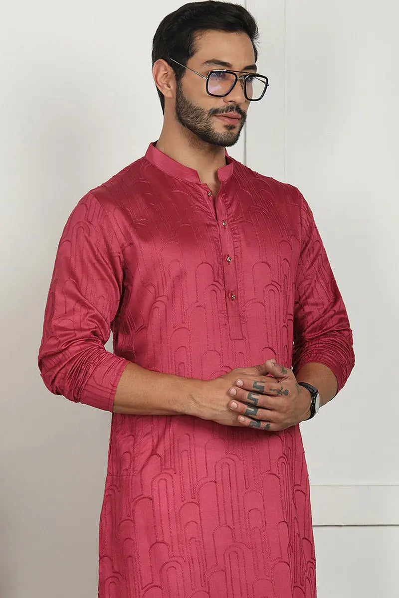 Pink Jacquard Kurta for Men – Festive & Formal Wear KSF