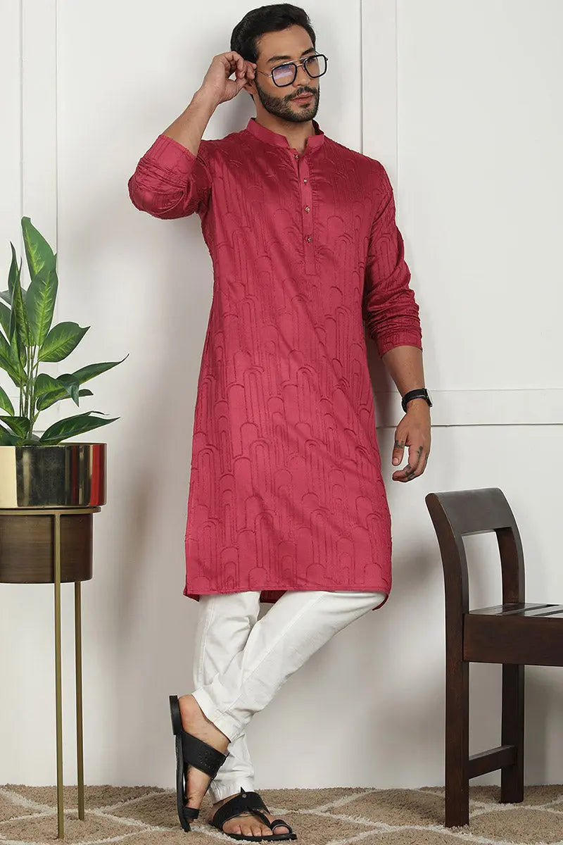 Pink Jacquard Kurta for Men – Festive & Formal Wear KSF