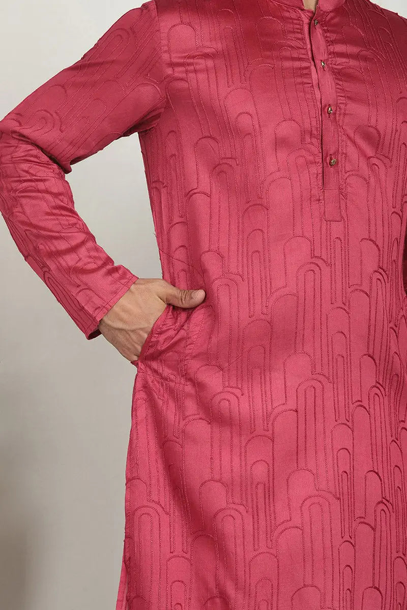 Pink Jacquard Kurta for Men – Festive & Formal Wear KSF
