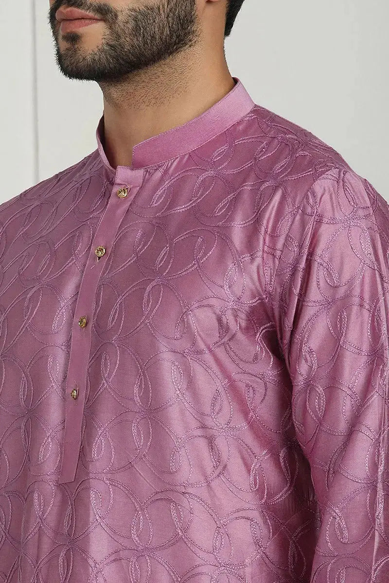 Pink Jacquard Kurta for Men – Festive & Formal Wear KSF