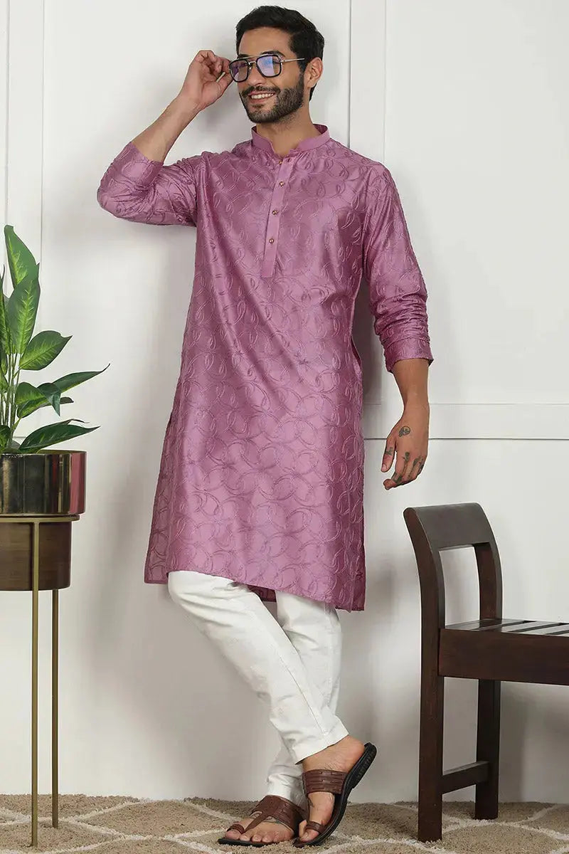 Pink Jacquard Kurta for Men – Festive & Formal Wear KSF