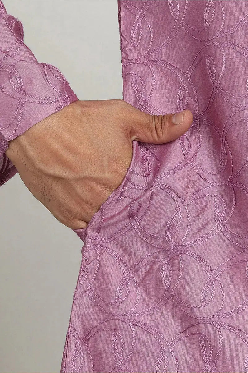 Pink Jacquard Kurta for Men – Festive & Formal Wear KSF