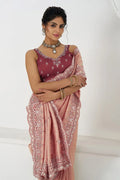 Pink Silk Saree with Sequin Embroidery for Brides KSR