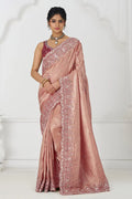 Pink Silk Saree with Sequin Embroidery for Brides KSR