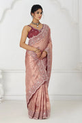 Pink Silk Saree with Sequin Embroidery for Brides KSR