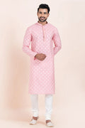 Pink & White Cotton Jacquard Printed Kurta Pajama Set - Traditional Wear RTI