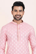 Pink & White Cotton Jacquard Printed Kurta Pajama Set - Traditional Wear RTI