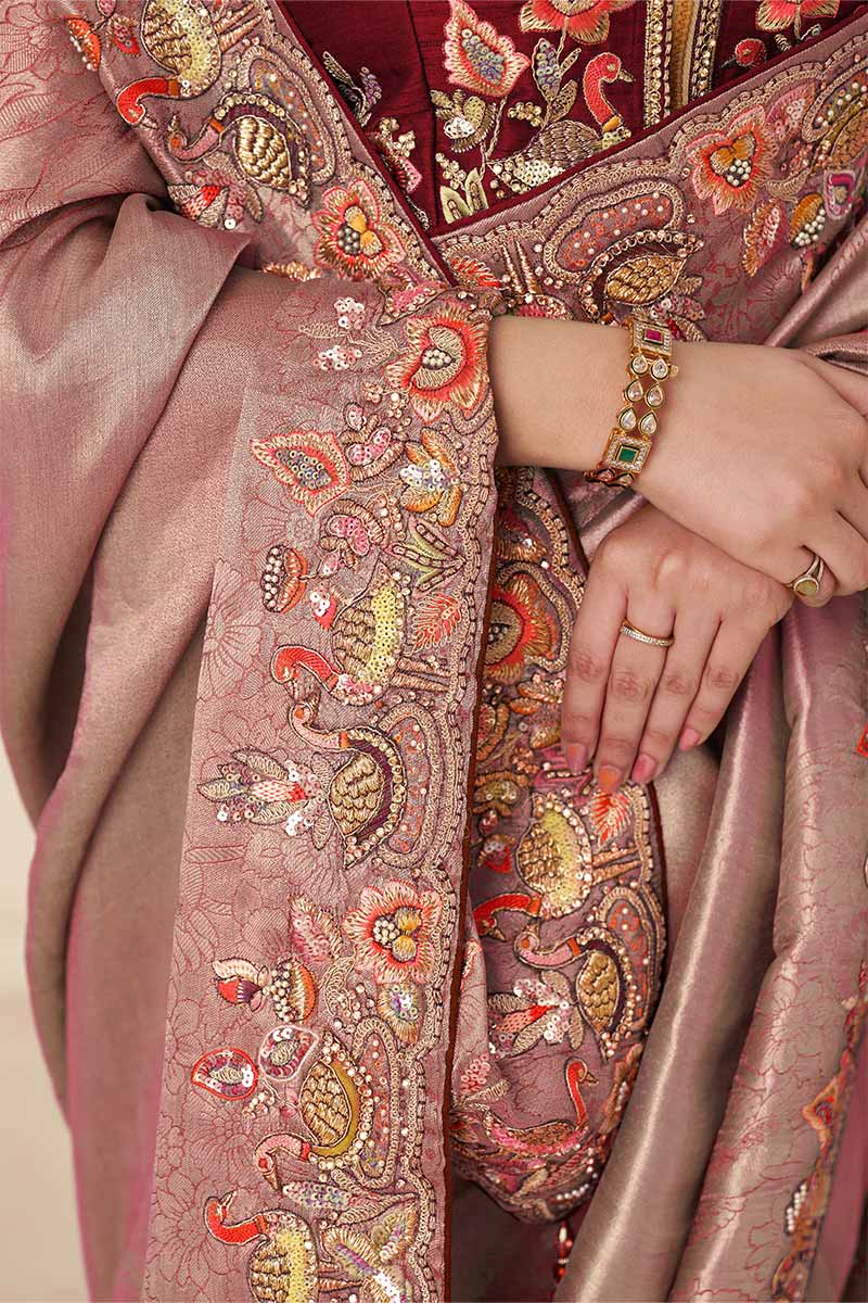 Pretty Pink Saree with Multi-Thread & Sequin Embroidery – Ideal for Weddings KSR