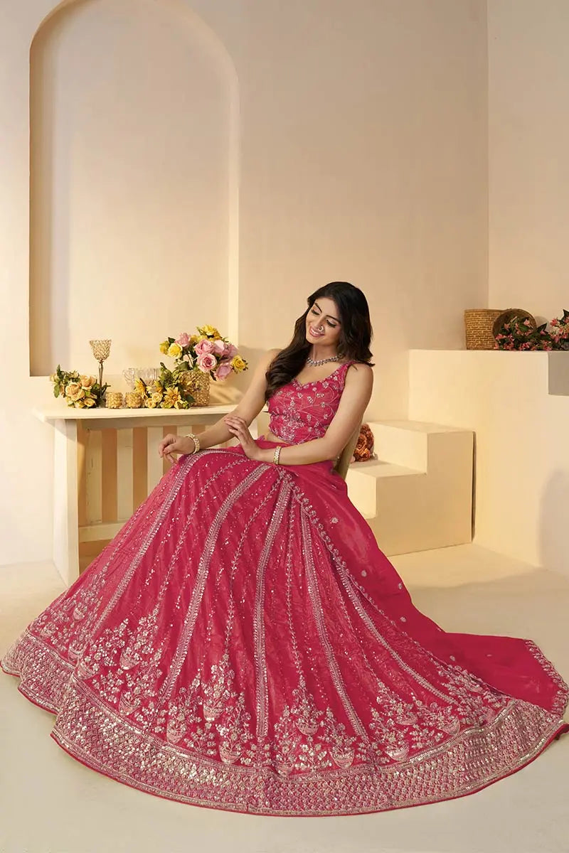 Pretty Pink Silk Wedding Lehenga with Intricate Paisley Embroidery KSR