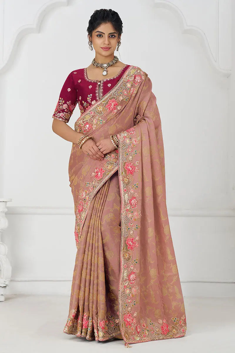 Pretty peach: Multicolor Embroidery with Blooming Floral Designs KSR