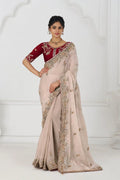 Pure Fendi Silk Saree in Chiku with Handcrafted Zari & Sequin Detailing KSR
