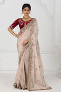Pure Fendi Silk Saree in Chiku with Handcrafted Zari & Sequin Detailing KSR