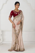 Pure Fendi Silk Saree in Chiku with Handcrafted Zari & Sequin Detailing KSR