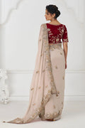 Pure Fendi Silk Saree in Chiku with Handcrafted Zari & Sequin Detailing KSR