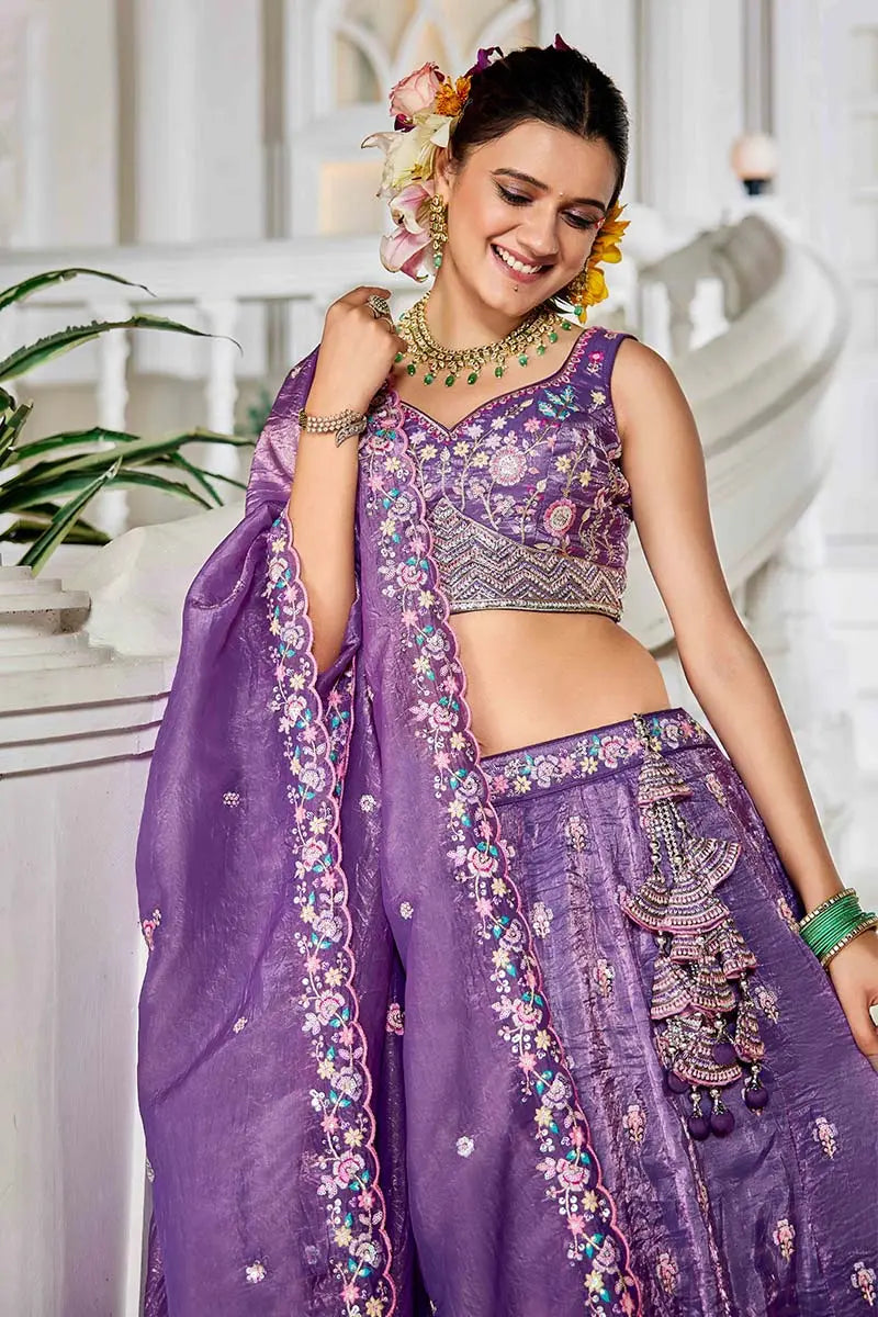Purple Embroidered Lehenga with Dupatta – Festive & Wedding Wear RTI