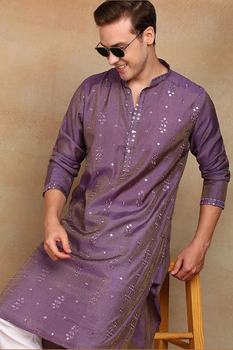 Purple Jacquard Kurta for Men – Festive & Formal Wear KSF