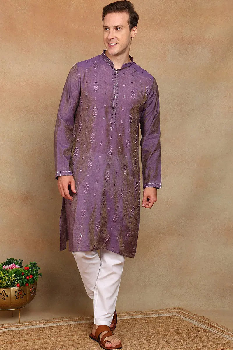 Purple Jacquard Kurta for Men – Festive & Formal Wear KSF