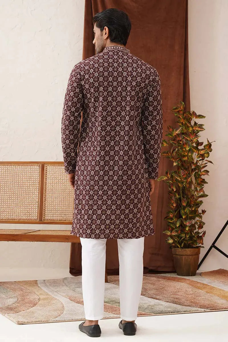 Purple Viscose Rayon Embroidered Designer Kurta Pajama Set - Traditional Wear VA