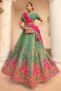 Rama Green Banarasi Silk Bridal Lehenga with Zari & Mirror Work VA