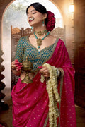 Rani Pink Handwoven Banarasi Saree with Teal Embroidered Blouse VA